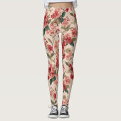 Red on Pink Hibiscus Floral レギンス (正面)