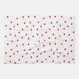 Red On White Valentinesハートパターン キッチンタオル