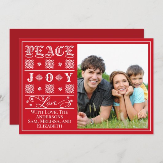 Red One Photo Peace, Joy, and Love Christmas シーズンカード (正面/裏面)