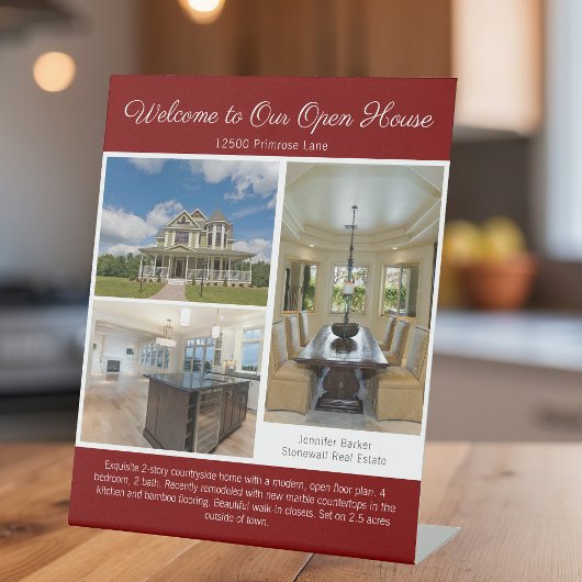 Red Open House Real Estate Listing Photo 台座サイン
