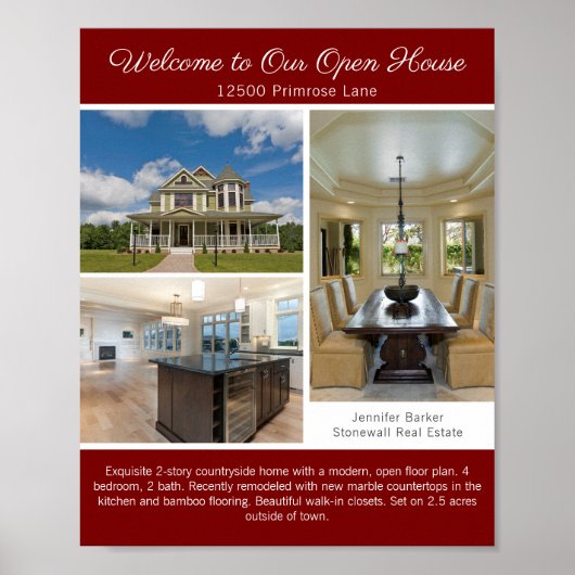 Red Open House Welcome Real Estate Photo ポスター (正面)