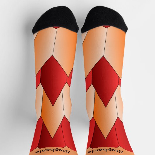 Red Orange Art Deco Design Socks ソックス (上部)