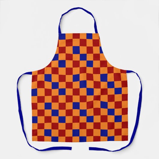 Red Orange Blue Checkered Pattern Design  エプロン (正面)
