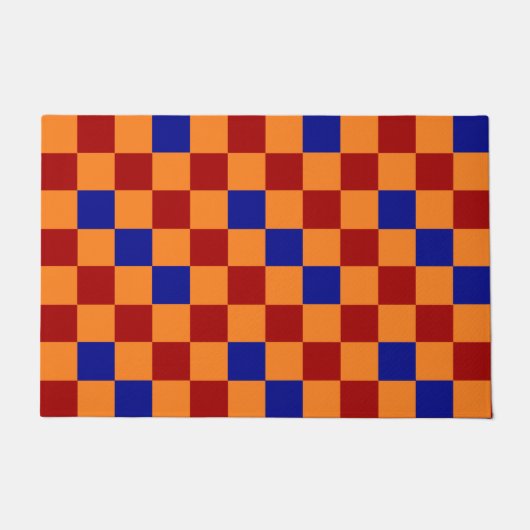Red Orange Blue Checkered Pattern Design  ドアマット (正面)