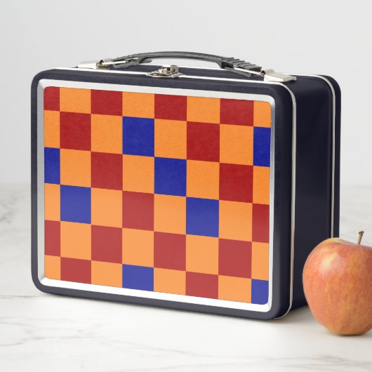 Red Orange Blue Checkered Pattern Design  メタルランチボックス (インサイチュ)