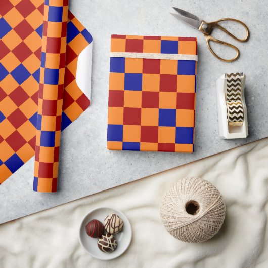 Red Orange Blue Checkered Pattern Design  ラッピングペーパー (クラフト)