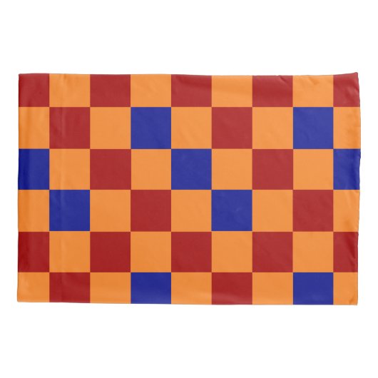 Red Orange Blue Checkered Pattern Design  枕カバー (裏面-左)