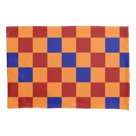 Red Orange Blue Checkered Pattern Design  枕カバー (正面左)