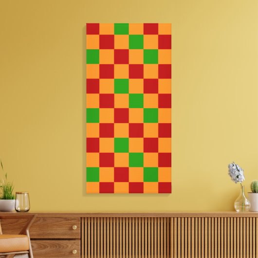 Red Orange Green Checkered Pattern Design  キャンバスプリント (インサイチュ (リビング))