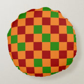 Red Orange Green Checkered Pattern Design  ラウンドクッション (裏面)
