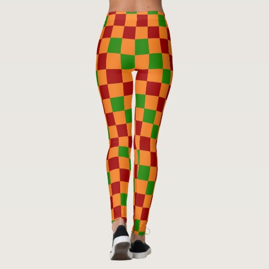 Red Orange Green Checkered Pattern Design レギンス (裏面)