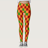 Red Orange Green Checkered Pattern Design レギンス (正面)