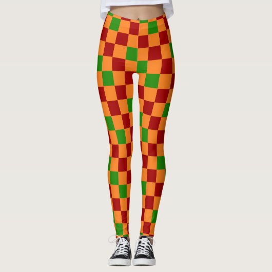 Red Orange Green Checkered Pattern Design レギンス (正面)