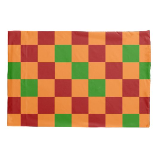 Red Orange Green Checkered Pattern Design  枕カバー (裏面-左)
