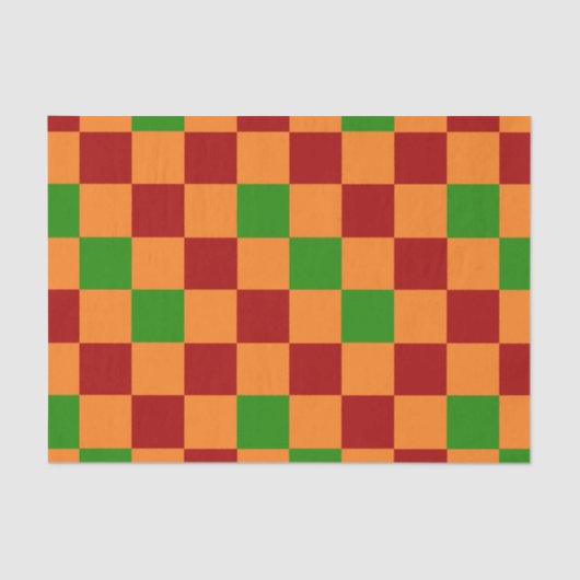 Red Orange Green Checkered Pattern Design  薄葉紙 (正面)