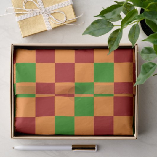 Red Orange Green Checkered Pattern Design  薄葉紙 (ギフト)