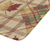 RED ORANGE GREEN PLAID WITH FALL AUTUMN LEAVES カッティングボード (角)