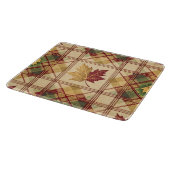 RED ORANGE GREEN PLAID WITH FALL AUTUMN LEAVES カッティングボード (角)