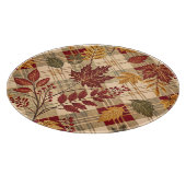 RED ORANGE GREEN PLAID WITH FALL AUTUMN LEAVES カッティングボード (角)