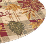 RED ORANGE GREEN PLAID WITH FALL AUTUMN LEAVES カッティングボード (角)