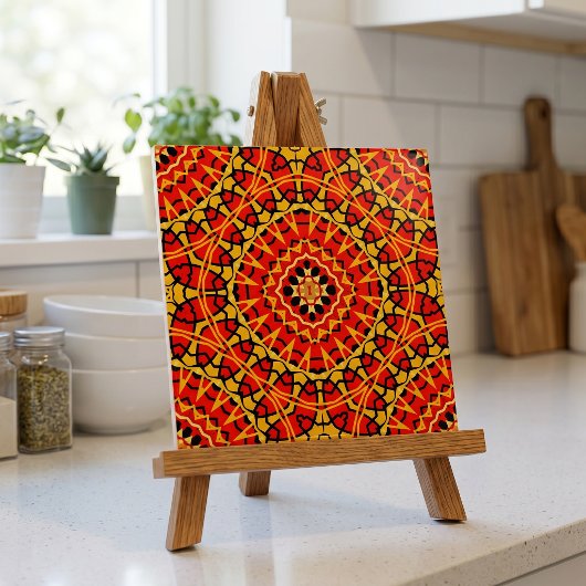 Red & Orange Oriental Boho Geometric Pattern タイル
