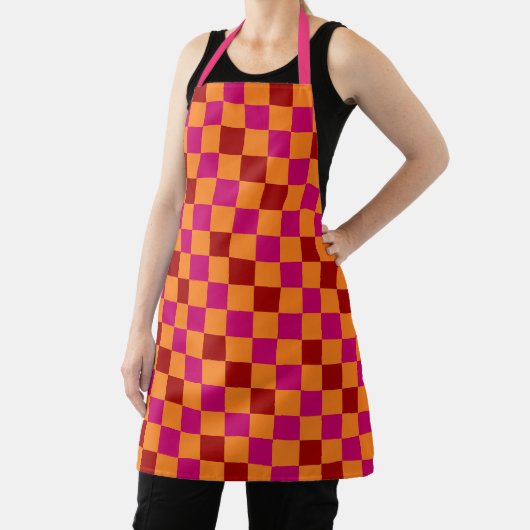 Red Orange Pink Checkered Pattern Design エプロン (インサイチュ)