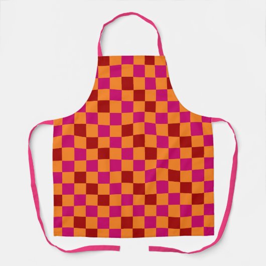 Red Orange Pink Checkered Pattern Design エプロン (正面)