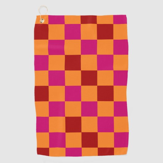 Red Orange Pink Checkered Pattern Design  ゴルフタオル (正面)