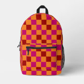 Red Orange Pink Checkered Pattern Design プリントバックパック (正面)