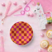 Red Orange Pink Checkered Pattern Design ペーパーボウル (パーティー)