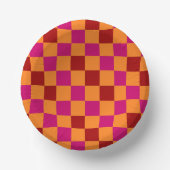 Red Orange Pink Checkered Pattern Design ペーパーボウル (正面)