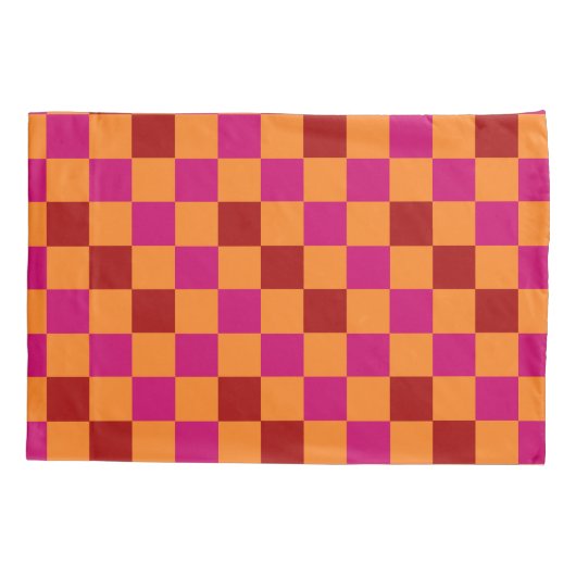 Red Orange Pink Checkered Pattern Design  枕カバー (裏面)