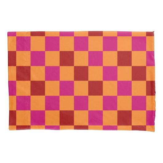Red Orange Pink Checkered Pattern Design  枕カバー (正面)