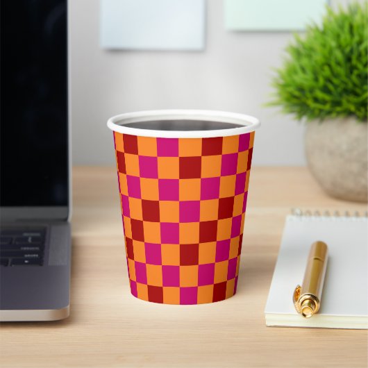 Red Orange Pink Checkered Pattern Design  紙コップ (インサイチュ)