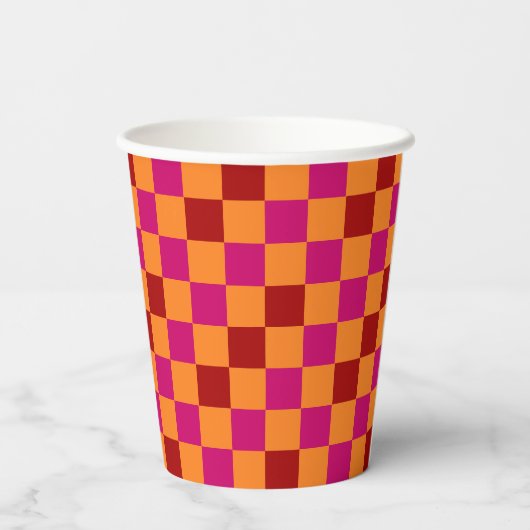 Red Orange Pink Checkered Pattern Design 紙コップ (裏面)