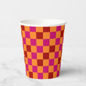 Red Orange Pink Checkered Pattern Design 紙コップ (左)