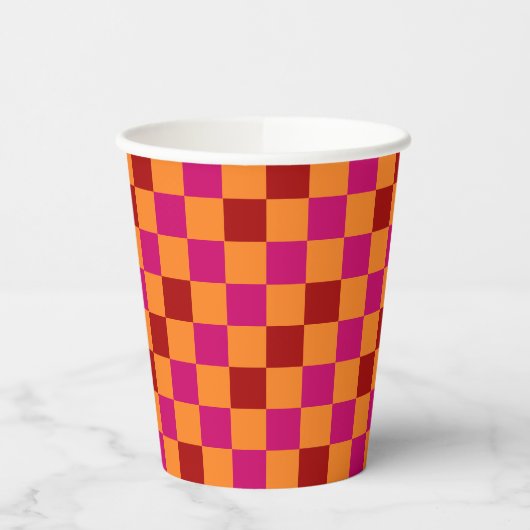 Red Orange Pink Checkered Pattern Design 紙コップ (左)