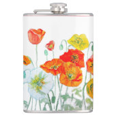 Red Orange Poppy Flower Watercolor Womans Name フラスク (正面)