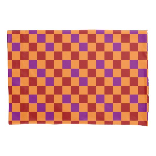Red Orange Purple Checkered Pattern Design  枕カバー (正面)