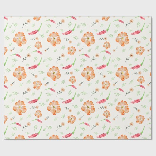 Red & Orange Wildflower Watercolor Wrapping Paper ラッピングペーパー (フラット)