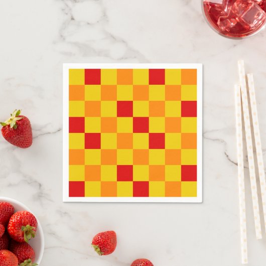 Red Orange Yellow Checkered Pattern Design スタンダードカクテルナプキン (インサイチュ)