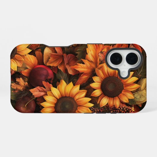 RED ORANGE YELLOW FALL SUNFLOWER FLOWERS iPhone 16ケース (裏面横)