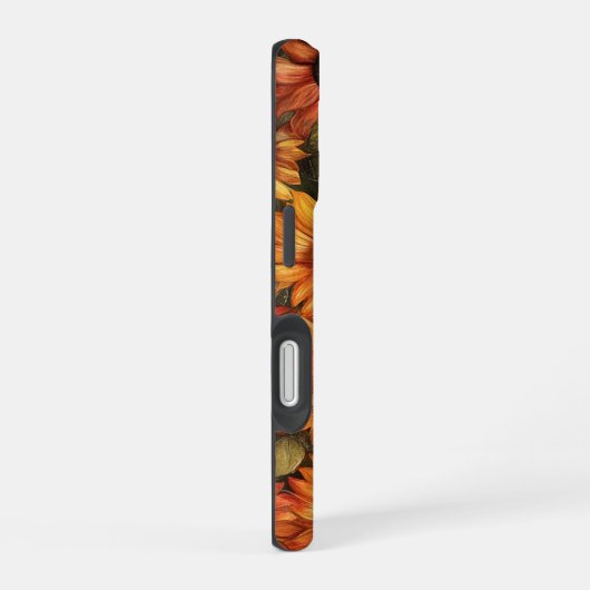 RED ORANGE YELLOW FALL SUNFLOWER FLOWERS iPhone 16ケース (右側面)