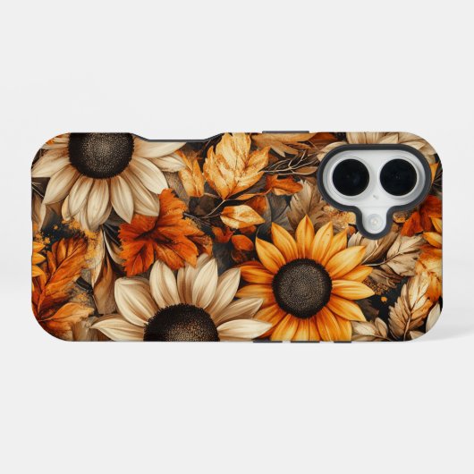 RED ORANGE YELLOW FALL SUNFLOWER FLOWERS iPhone 16ケース (裏面横)