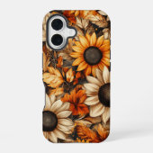 RED ORANGE YELLOW FALL SUNFLOWER FLOWERS iPhone 16ケース (裏面)