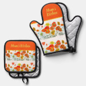 Red Orange Yellow Poppy Flowers Poppies Flower 鍋つかみ&鍋敷きセット (正面/裏面)