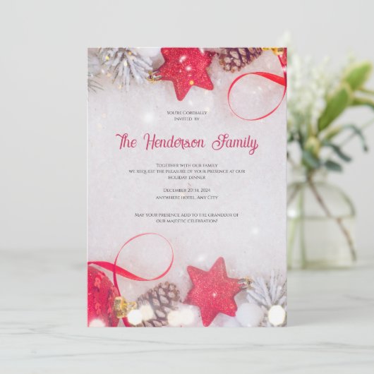 Red Ornament Invitation, Christmas Greetings 招待状 (スタンド正面)