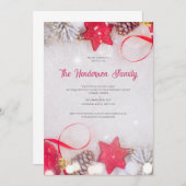 Red Ornament Invitation, Christmas Greetings 招待状 (正面/裏面)