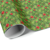 Red Ornaments & Evergreen Holiday Wrapping Paper ラッピングペーパー (ロールコーナー)