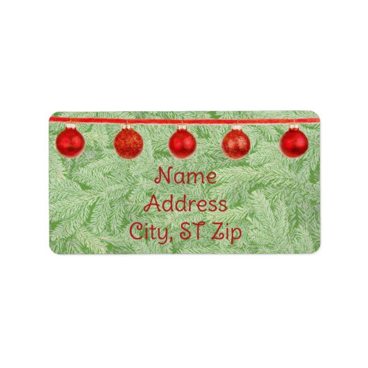 Red Ornaments Green Tree Personal Address Label ラベル (正面)